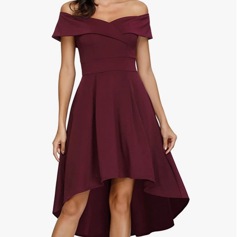 Jasambac Women's Off Shoulder High Low A Line Wedding Guest Party Cocktail Dress